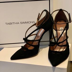 Tabitha Simmons Black Kid Suede Bow Stilettos